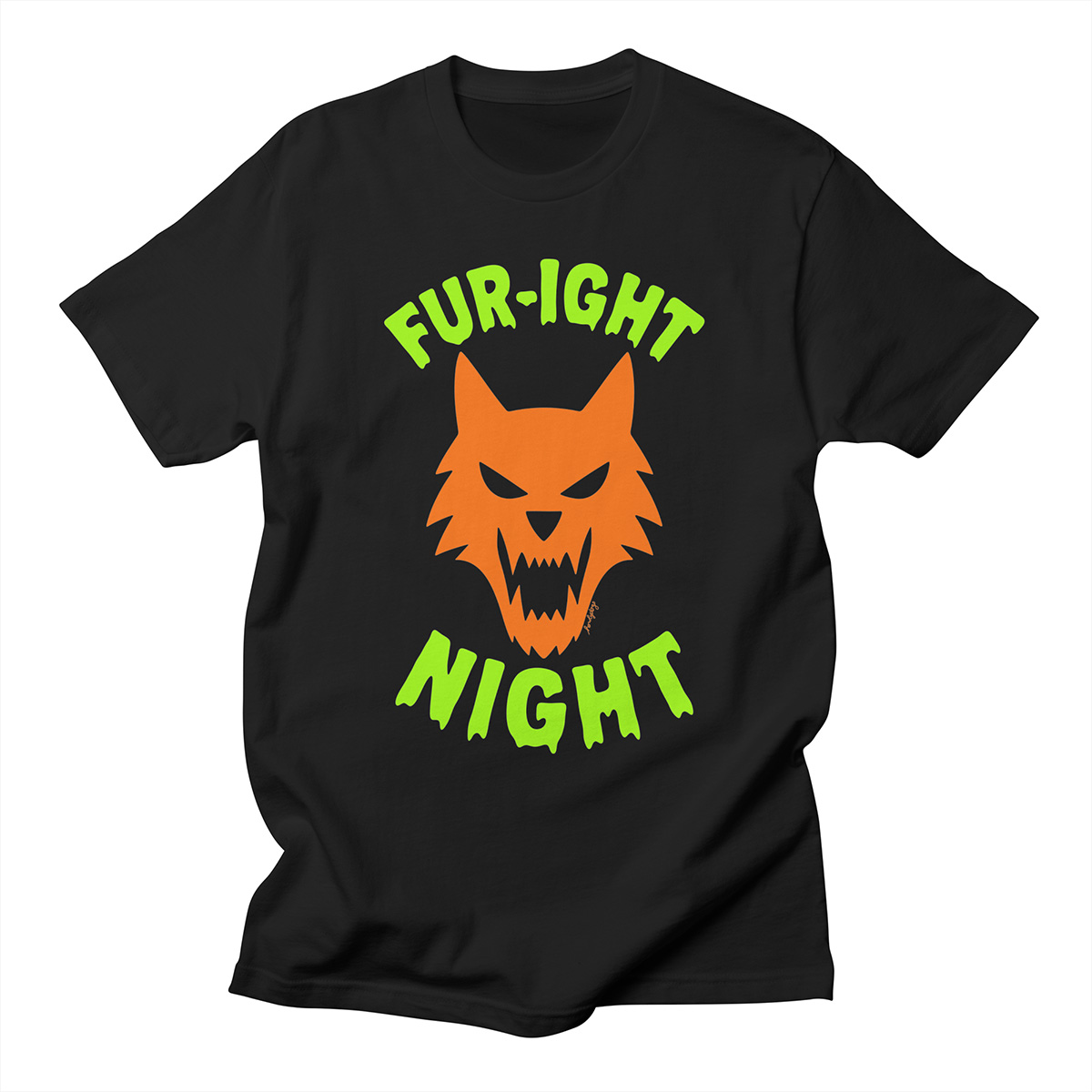Fur-ight Night fox wolf dog art shirt – fiery orange wolf head Halloween design